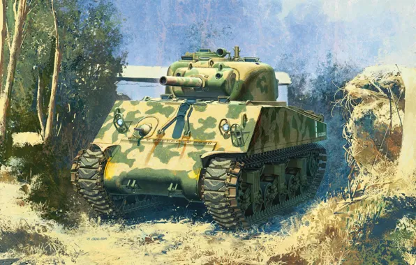 Картинка танк, США, средний, Sherman, WW2., the Pacific, гаубичный, 105 мм