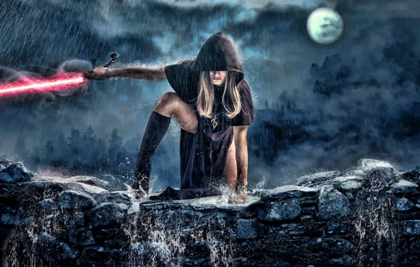 Ночь, дождь, Star Wars, Звёздные войны, Night, Rain, Girl Sith, девушка ситх