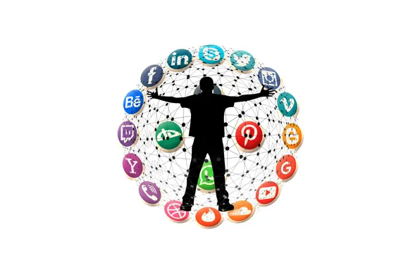 Картинка фон, человек, интернет, связь, логотипы, социальные сети