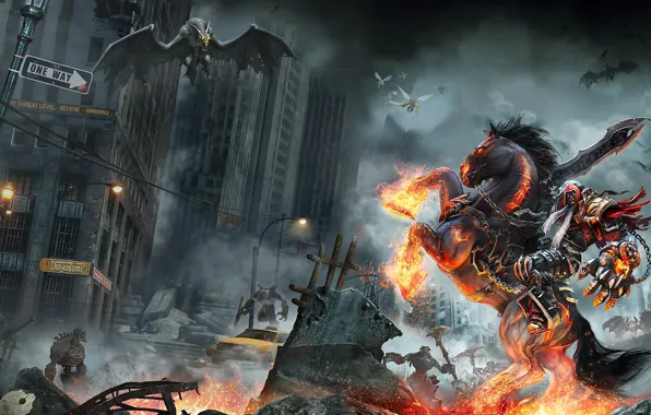 Город, конь, всадник, летучие мыши, Darksiders