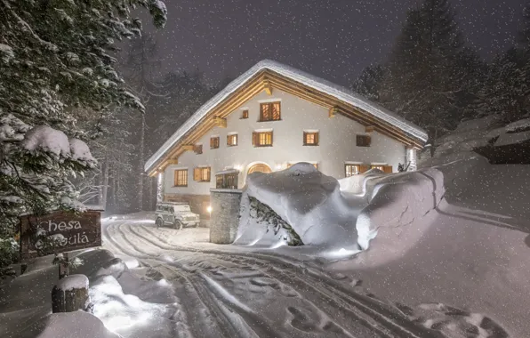 Природа, Снег, Лес, Домик, House, Nature, Snow, Forest