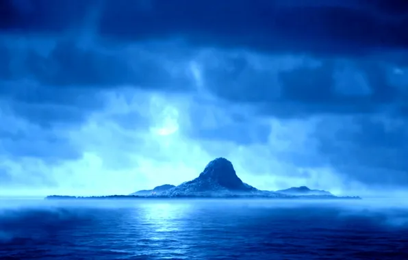 Картинка море, небо, облака, скала, остров
