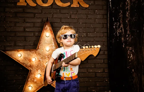 Звезда, гитара, ребенок, мальчик, очки, guitar, музыкант, style