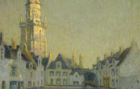 Картинка дома, картина, площадь, городской пейзаж, Henri Le Sedaner, Анри Ле Сиданэ, La Place. Le Croisic