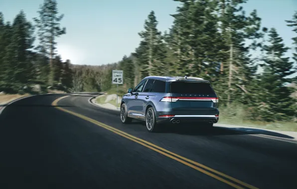 Дорога, Lincoln, скорость, вид сзади, Aviator, 2020