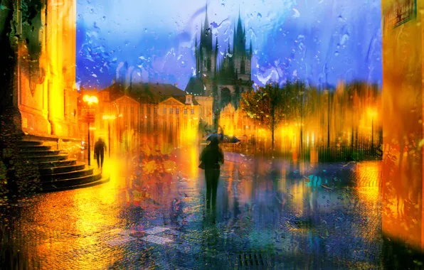 Картинка капли, ночь, дождь, Прага, Чехия