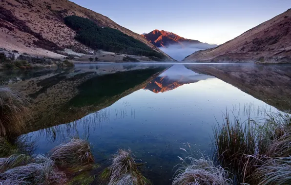 Озеро, отражение, новая зеландия, queenstown