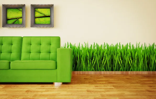 Картинка зеленый, диван, минимализм