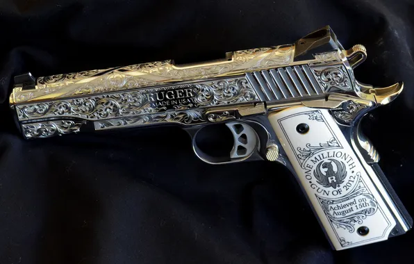 Silver, pistol, Ruger, handgun, decorated