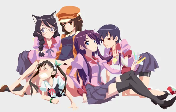 Фон, девушки, кучка, Bakemonogatari