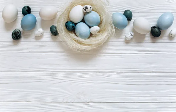 Яйца, голубые, Пасха, white, белые, wood, blue, spring