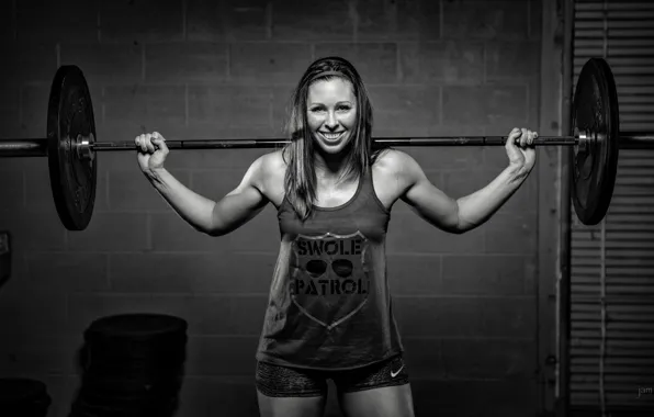 Картинка smile, black and white, fitness, weight bar, weightlifter