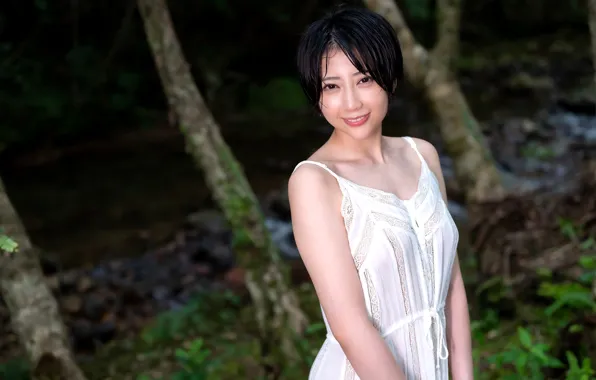Asian, Model, Woman, Pretty, Japanese, Outdoor, Stream, Shorthair