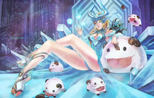 Грудь, девушка, ноги, lol, Syndra, moba, Dark Sovereign, Frozen Syndra