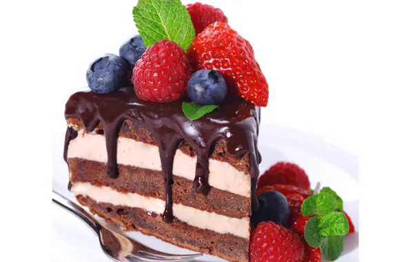 Картинка малина, сладость, шоколад, черника, клубника, торт, пирожное, cake