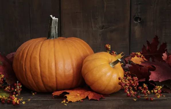 Картинка осень, ягоды, листва, тыква, autumn, leaves, pumpkin