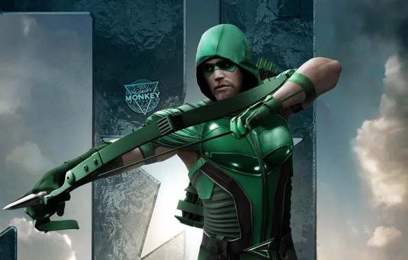 Sky, weapon, man, hero, fan art, bow, mask, Arrow