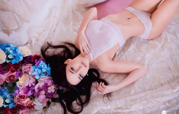 Цвета, девушка, модель, тело, трусики, белье, брюнетка, girl