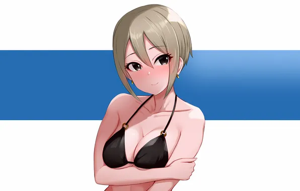 Girl, sexy, cleavage, boobs, sexy girl, anime, beautiful, short hair