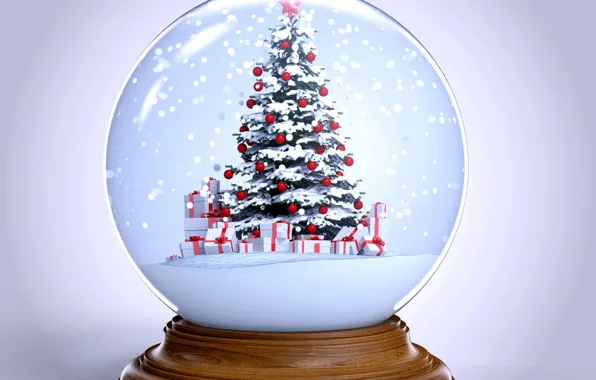 Картинка снег, елка, шар, Новый Год, Рождество, winter, snow, New Year