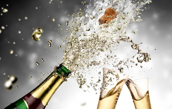 Брызги, бокалы, glass, шампанское, splash, champagne