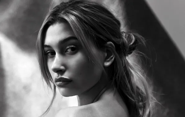 Model, Eyes, Woman, Black and White, Hailey Baldwin