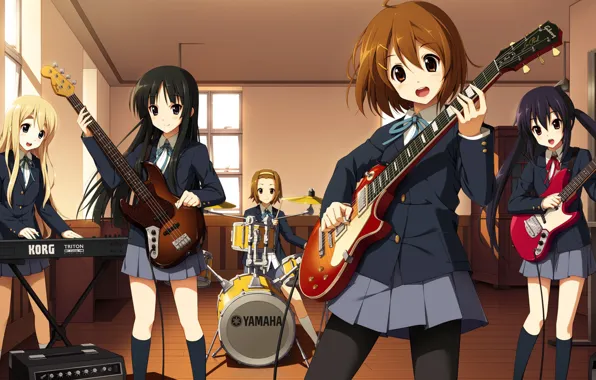 Гитара, Школа, Девочки, Girls, K-on, School, Мио Акияма, Юи Хирасава