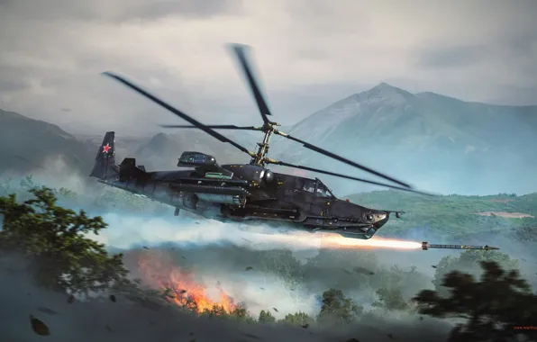 Война, ракета, вертолет, полёт, War Thunder, Attack Helicopter
