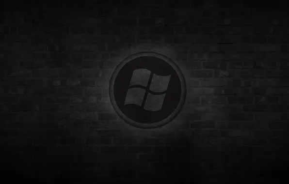 Стена, черный, круг, кирпич, лого, windows, logo, black