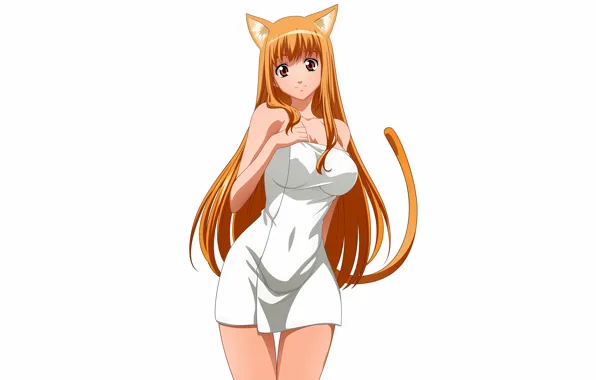 Girl, sexy, long hair, boobs, animal ears, anime, beautiful, red eyes