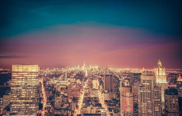 Картинка небо, ночь, огни, здания, Нью-Йорк, Эмпайр-стейт-билдинг, Соединенные Штаты