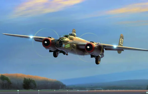 North American, Mitchell, B-25, американский двухмоторный, цельнометаллический пятиместный бомбардировщик