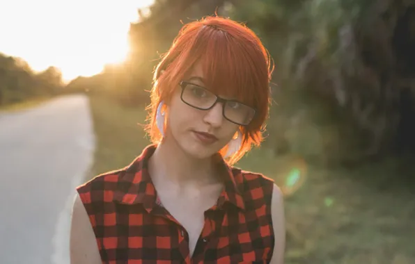 Закат, милая, рыжая, в очках, Suicide Girls, Tuxie Suicide