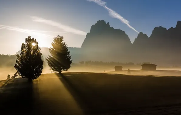 Картинка пейзаж, горы, природа, туман, утро