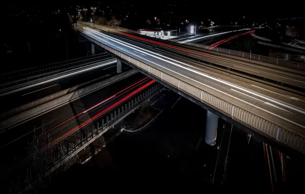 Картинка bridge, Germany, night, light trails, Marburg