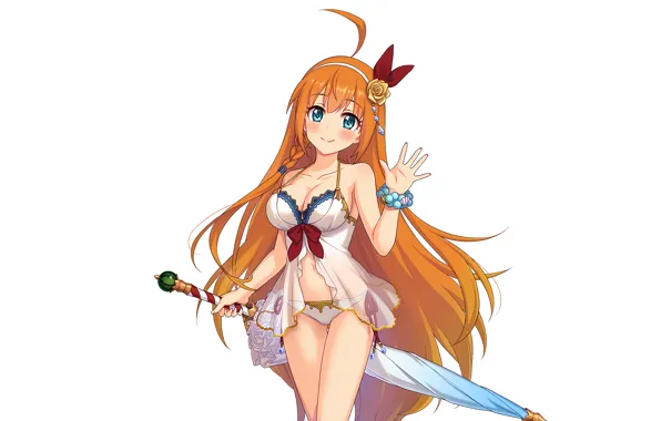 Girl, sexy, cleavage, blouse, long hair, boobs, anime, blue eyes