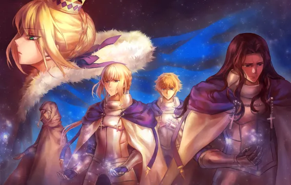Магия, крест, доспехи, корона, Lancer, плащ, Fate Stay Night, рыцари