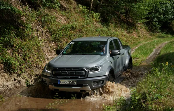 Вода, серый, Ford, лужа, Raptor, пикап, Ranger, 2019