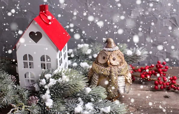 Картинка снег, украшения, елка, Новый Год, Рождество, happy, Christmas, wood