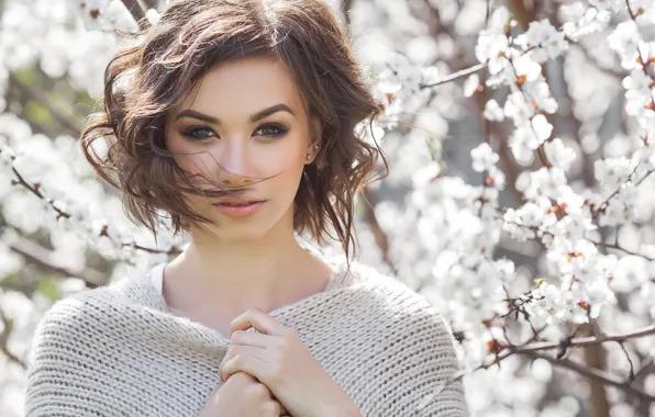 Картинка девушка, цветы, природа, портрет, весна, макияж