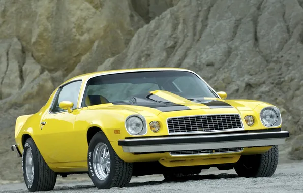 Желтый, мускул кар, классика, camaro, chevrolet, Muscle car, 1974, шевроле.камаро