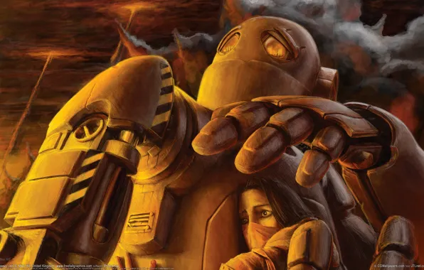 Картинка война, робот, Девушка