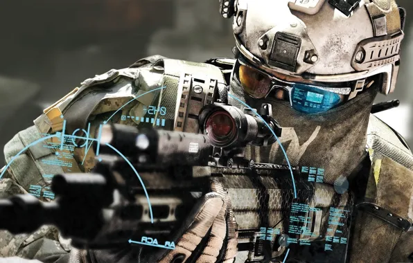 Картинка оружие, солдат, автомат, прицел, электроника, soldier, Tom Clancy's Ghost Recon: Future Soldier