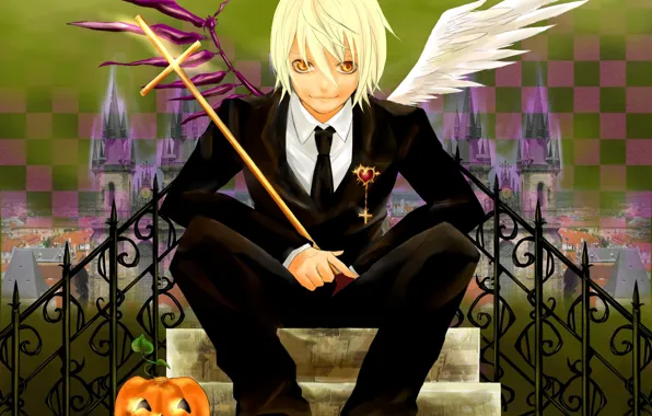 Ангел, аниме, демон, арт, парень, хеллоуин, D.Gray-man