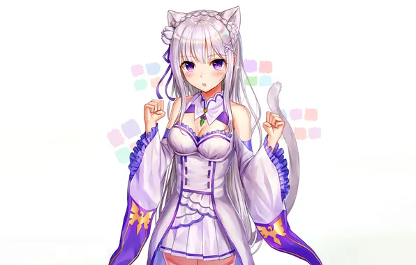 Girl, sexy, cleavage, blouse, long hair, boobs, animal ears, anime