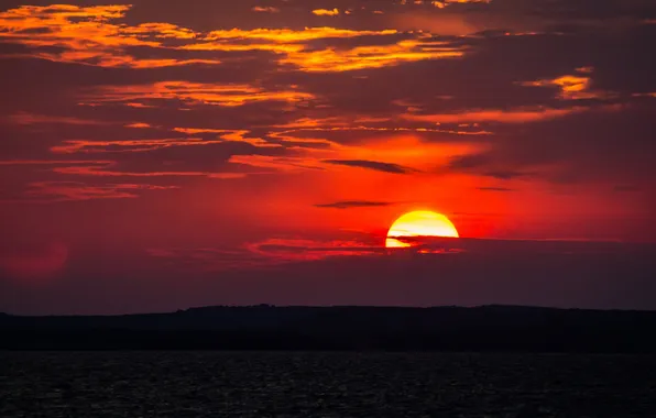 Небо, солнце, облака, закат, горизонт