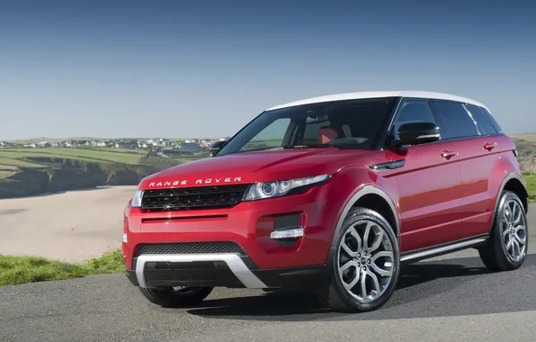 Red, range rover, evoque