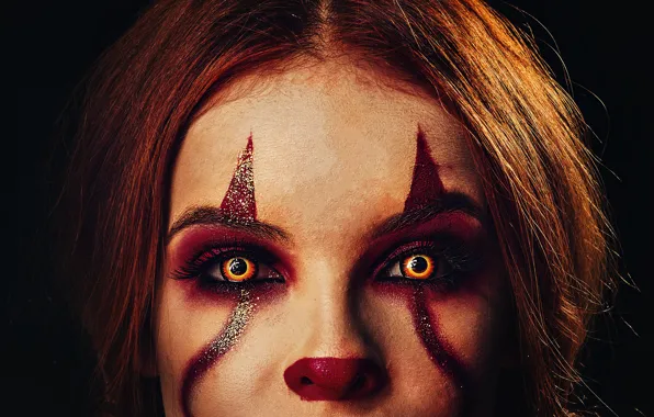 Dark, beautiful girl, creepy, Face, clown