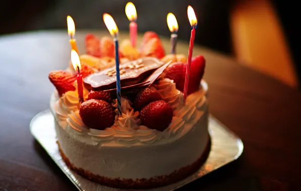 День рождения, торт, свечки