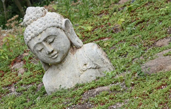 Статуя, Japan, Будда, Buddha, в земле